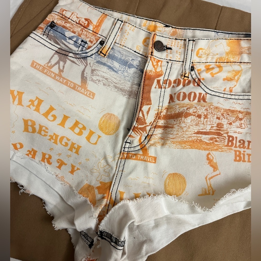 BDG Yellow Graphic Print Yellow Mini Shorts